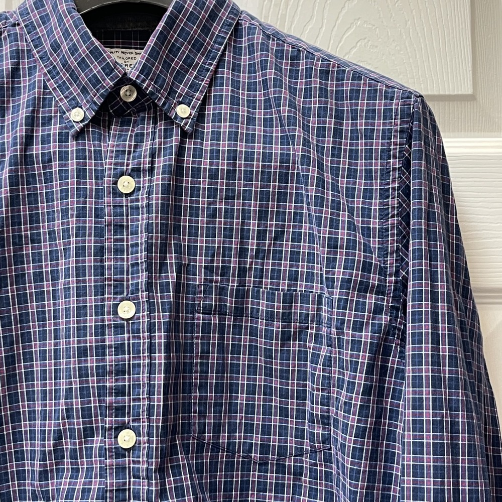 J.Crew Men's Medium‎ Windowpane Plaid Button Down Shirt Preppy Cotton Blue & Red